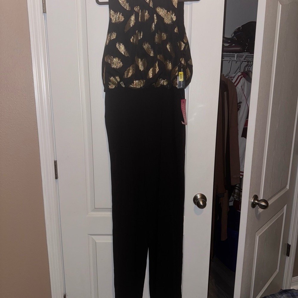 Donna Morgan Black Jumpsuit with Gold Accents